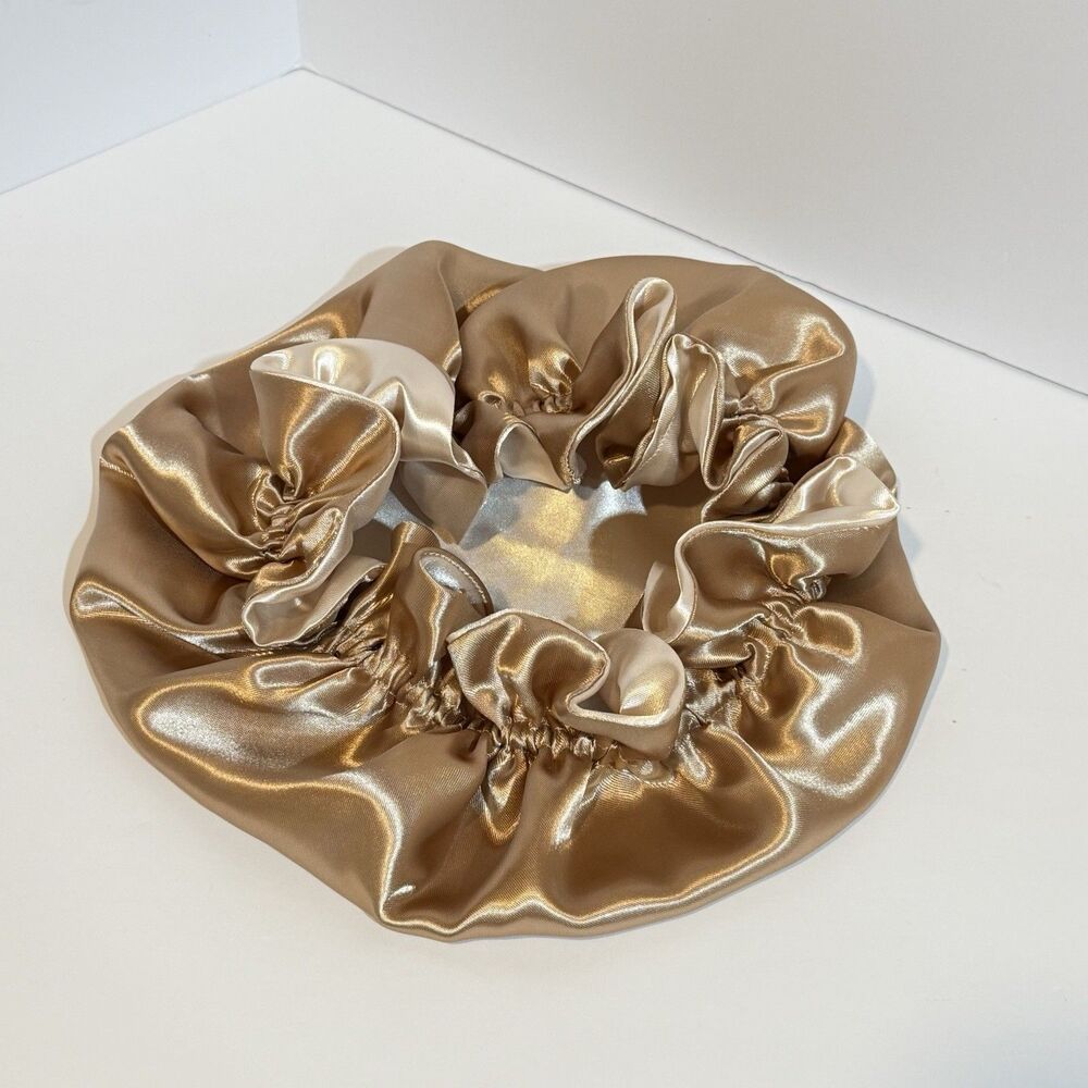 Reversible Satin Sleep Bonnet Hat – Brown& Champagne – Extra Large, Elastic Fit - Picture 8 of 8